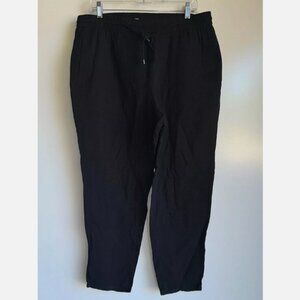 Eileen Fisher Black Drawstring Waist Textured Organic Cotton Ankle Pants Large